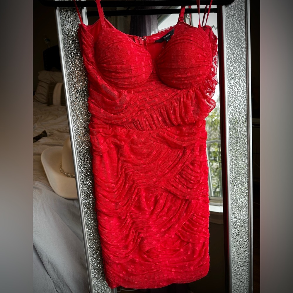 Red Bodycon Ruched Dress from Guess